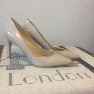 Patent toe beige heels